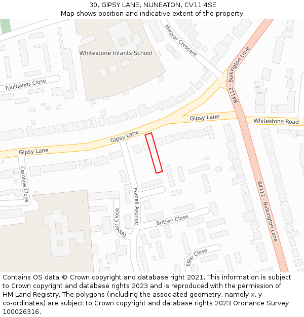 30, GIPSY LANE, NUNEATON, CV11 4SE: Location map and indicative extent of plot
