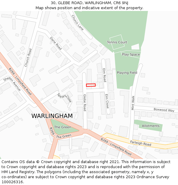 30, GLEBE ROAD, WARLINGHAM, CR6 9NJ: Location map and indicative extent of plot