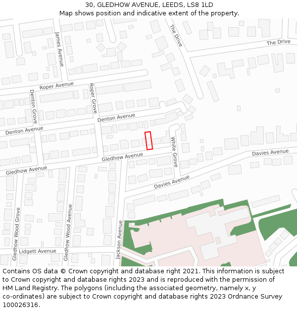 30, GLEDHOW AVENUE, LEEDS, LS8 1LD: Location map and indicative extent of plot