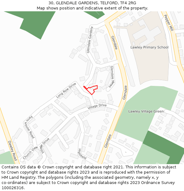30, GLENDALE GARDENS, TELFORD, TF4 2RG: Location map and indicative extent of plot
