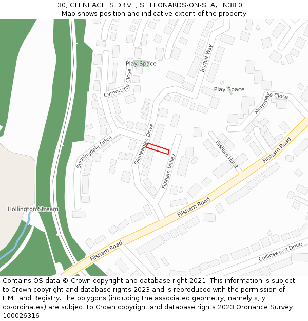 30, GLENEAGLES DRIVE, ST LEONARDS-ON-SEA, TN38 0EH: Location map and indicative extent of plot