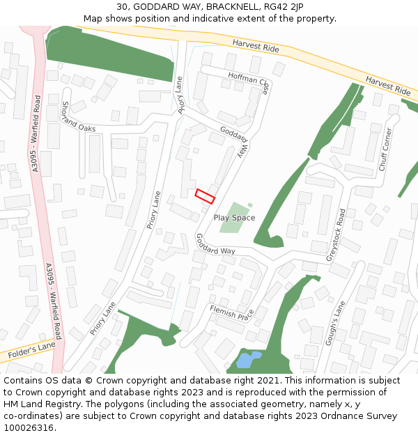 30, GODDARD WAY, BRACKNELL, RG42 2JP: Location map and indicative extent of plot