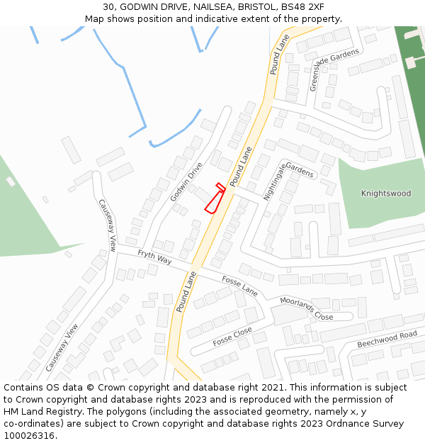 30, GODWIN DRIVE, NAILSEA, BRISTOL, BS48 2XF: Location map and indicative extent of plot