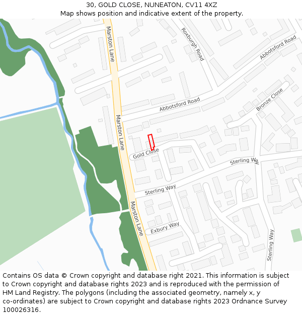 30, GOLD CLOSE, NUNEATON, CV11 4XZ: Location map and indicative extent of plot