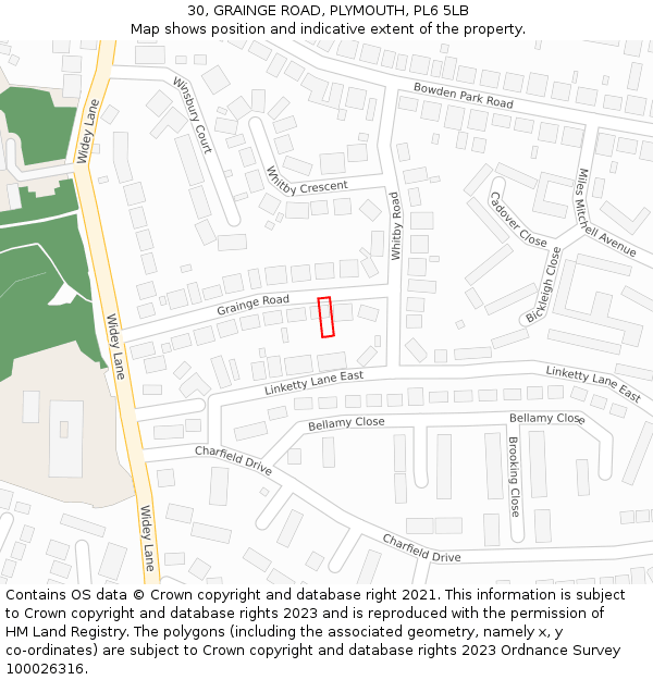 30, GRAINGE ROAD, PLYMOUTH, PL6 5LB: Location map and indicative extent of plot