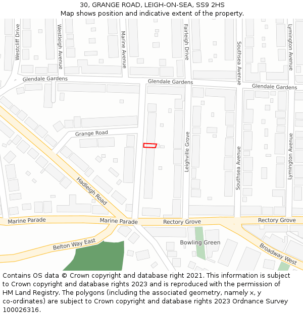 30, GRANGE ROAD, LEIGH-ON-SEA, SS9 2HS: Location map and indicative extent of plot