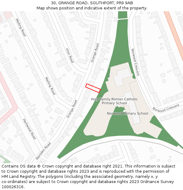 30, GRANGE ROAD, SOUTHPORT, PR9 9AB: Location map and indicative extent of plot