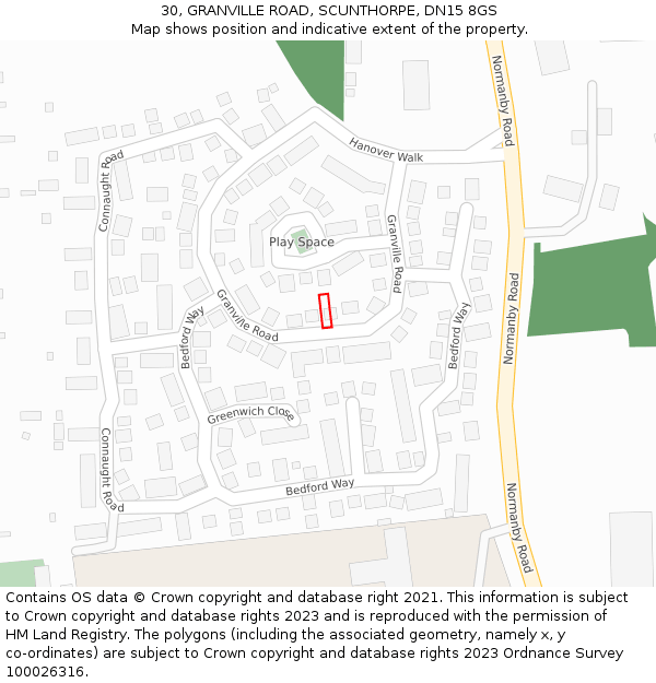30, GRANVILLE ROAD, SCUNTHORPE, DN15 8GS: Location map and indicative extent of plot