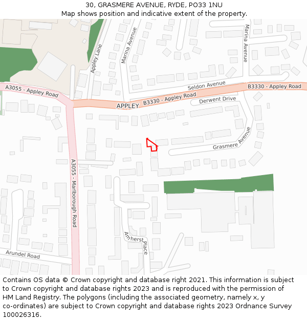 30, GRASMERE AVENUE, RYDE, PO33 1NU: Location map and indicative extent of plot