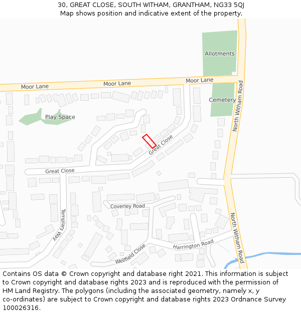 30, GREAT CLOSE, SOUTH WITHAM, GRANTHAM, NG33 5QJ: Location map and indicative extent of plot