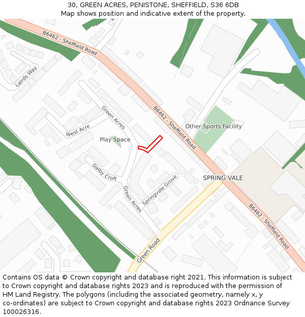 30, GREEN ACRES, PENISTONE, SHEFFIELD, S36 6DB: Location map and indicative extent of plot