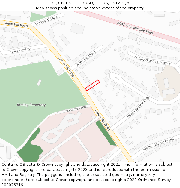 30, GREEN HILL ROAD, LEEDS, LS12 3QA: Location map and indicative extent of plot