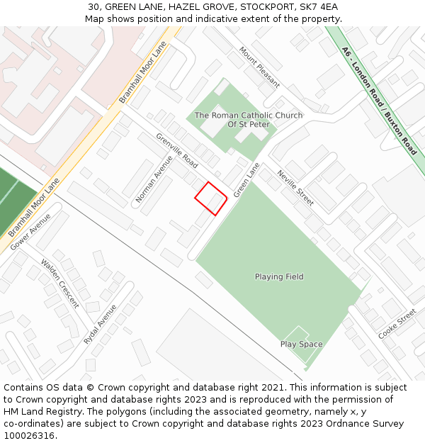 30, GREEN LANE, HAZEL GROVE, STOCKPORT, SK7 4EA: Location map and indicative extent of plot