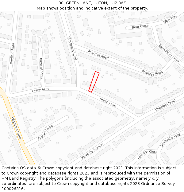 30, GREEN LANE, LUTON, LU2 8AS: Location map and indicative extent of plot