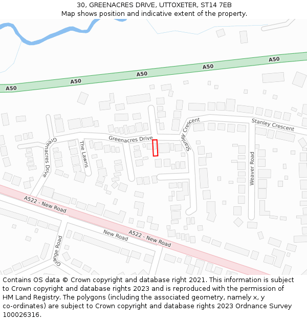 30, GREENACRES DRIVE, UTTOXETER, ST14 7EB: Location map and indicative extent of plot