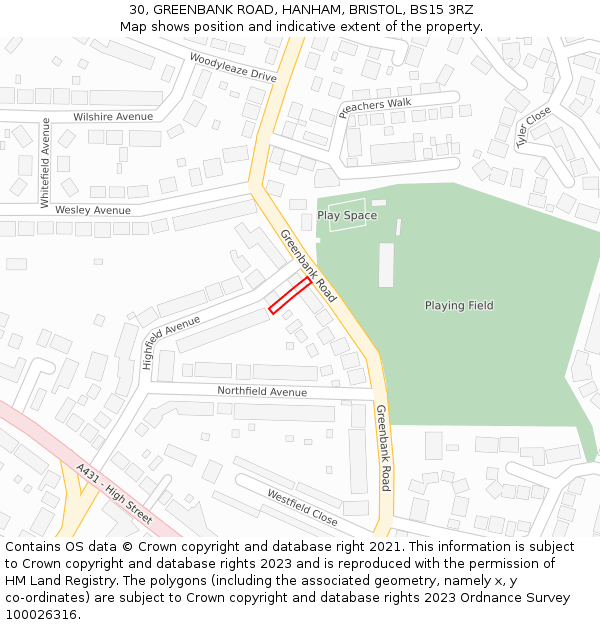 30, GREENBANK ROAD, HANHAM, BRISTOL, BS15 3RZ: Location map and indicative extent of plot
