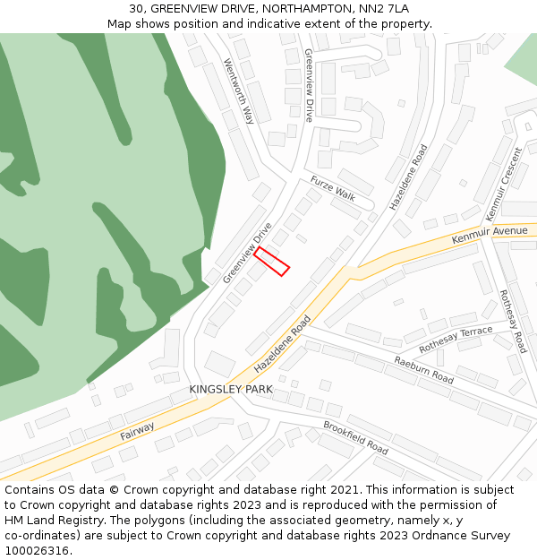 30, GREENVIEW DRIVE, NORTHAMPTON, NN2 7LA: Location map and indicative extent of plot