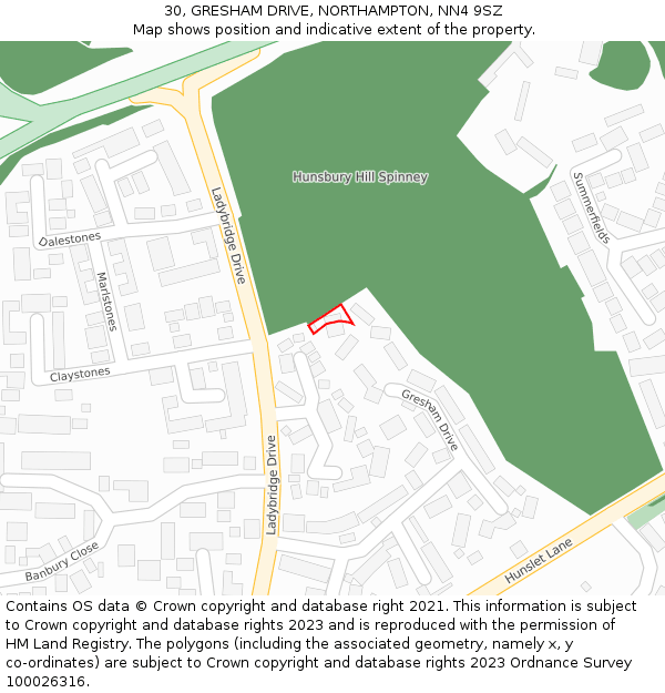 30, GRESHAM DRIVE, NORTHAMPTON, NN4 9SZ: Location map and indicative extent of plot