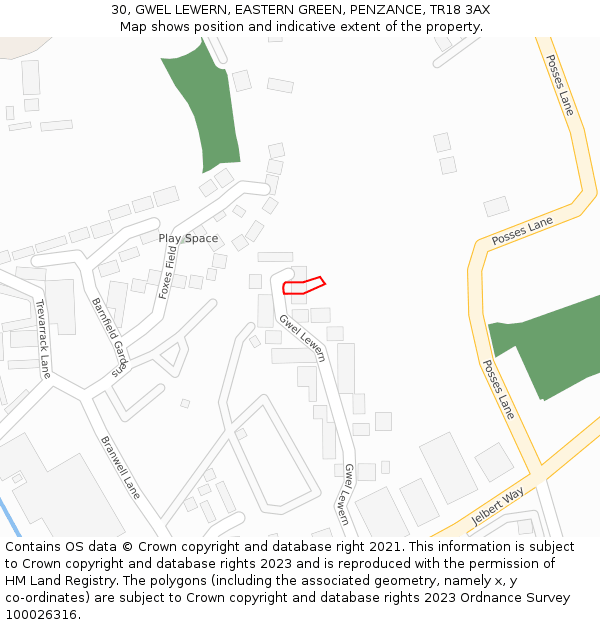 30, GWEL LEWERN, EASTERN GREEN, PENZANCE, TR18 3AX: Location map and indicative extent of plot