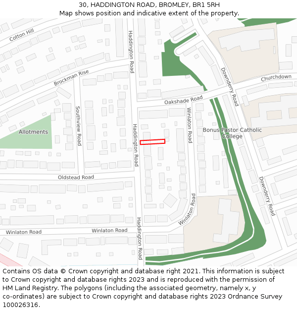 30, HADDINGTON ROAD, BROMLEY, BR1 5RH: Location map and indicative extent of plot