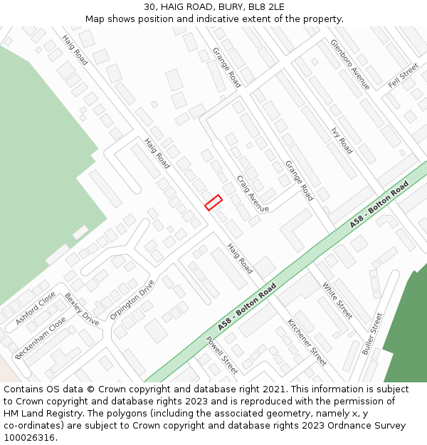 30, HAIG ROAD, BURY, BL8 2LE: Location map and indicative extent of plot