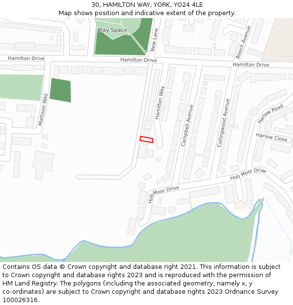 30, HAMILTON WAY, YORK, YO24 4LE: Location map and indicative extent of plot