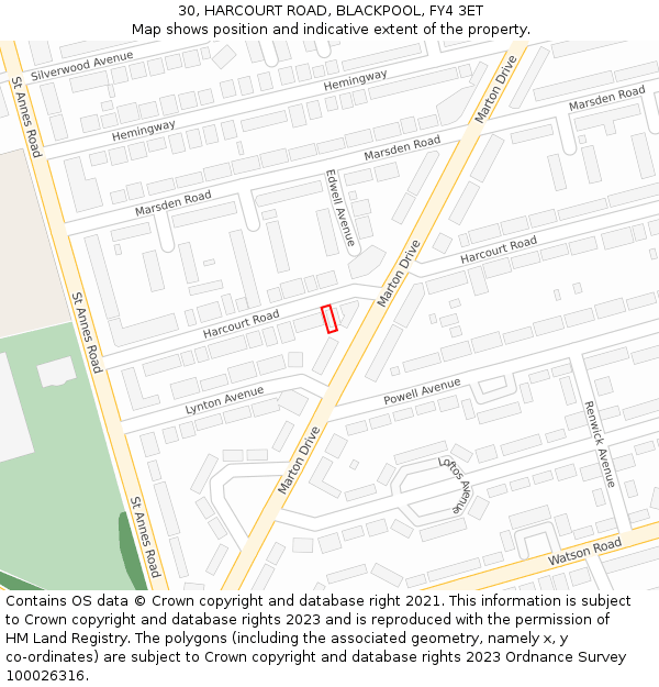 30, HARCOURT ROAD, BLACKPOOL, FY4 3ET: Location map and indicative extent of plot
