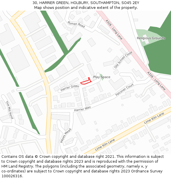 30, HARRIER GREEN, HOLBURY, SOUTHAMPTON, SO45 2EY: Location map and indicative extent of plot