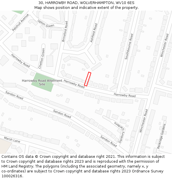 30, HARROWBY ROAD, WOLVERHAMPTON, WV10 6ES: Location map and indicative extent of plot