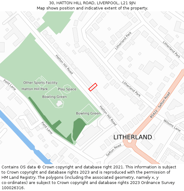30, HATTON HILL ROAD, LIVERPOOL, L21 9JN: Location map and indicative extent of plot