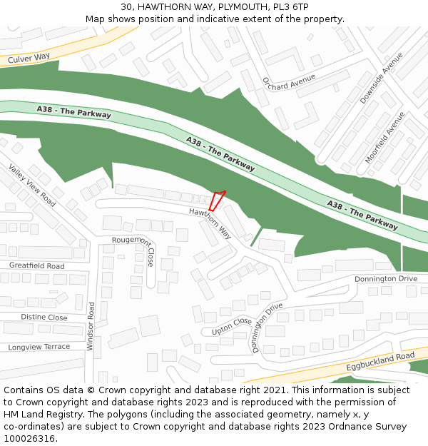 30, HAWTHORN WAY, PLYMOUTH, PL3 6TP: Location map and indicative extent of plot