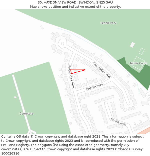 30, HAYDON VIEW ROAD, SWINDON, SN25 3AU: Location map and indicative extent of plot