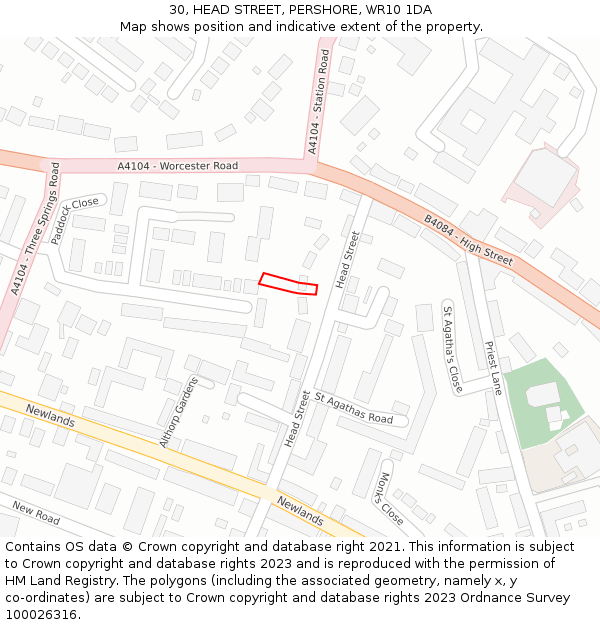 30, HEAD STREET, PERSHORE, WR10 1DA: Location map and indicative extent of plot