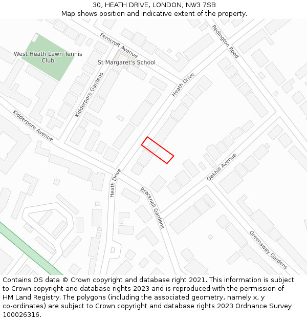 30, HEATH DRIVE, LONDON, NW3 7SB: Location map and indicative extent of plot