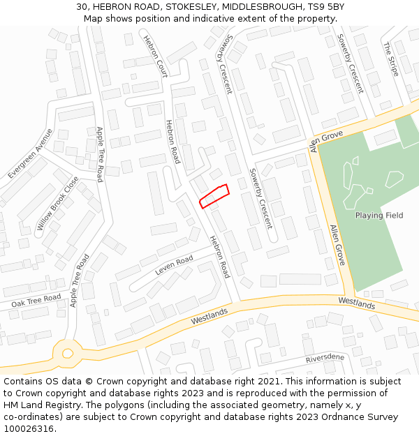 30, HEBRON ROAD, STOKESLEY, MIDDLESBROUGH, TS9 5BY: Location map and indicative extent of plot