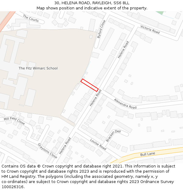 30, HELENA ROAD, RAYLEIGH, SS6 8LL: Location map and indicative extent of plot