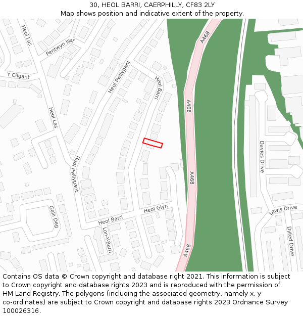 30, HEOL BARRI, CAERPHILLY, CF83 2LY: Location map and indicative extent of plot