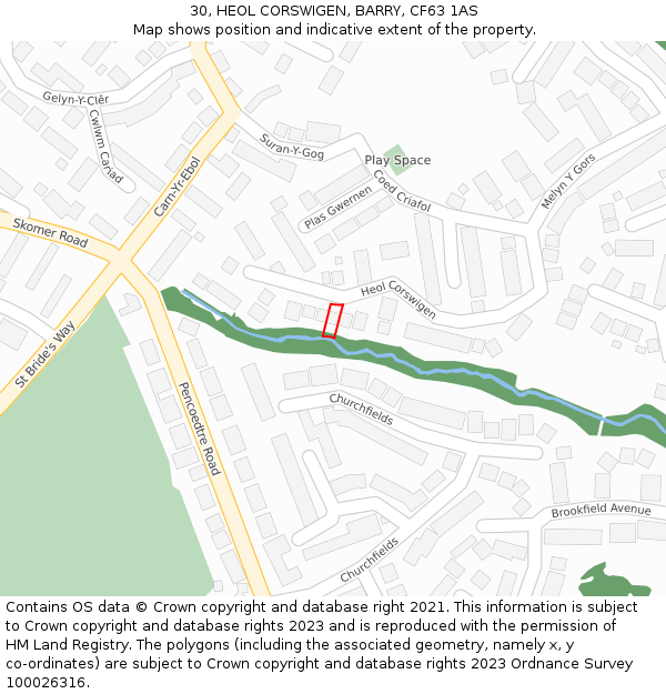 30, HEOL CORSWIGEN, BARRY, CF63 1AS: Location map and indicative extent of plot