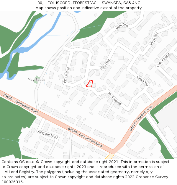 30, HEOL ISCOED, FFORESTFACH, SWANSEA, SA5 4NG: Location map and indicative extent of plot