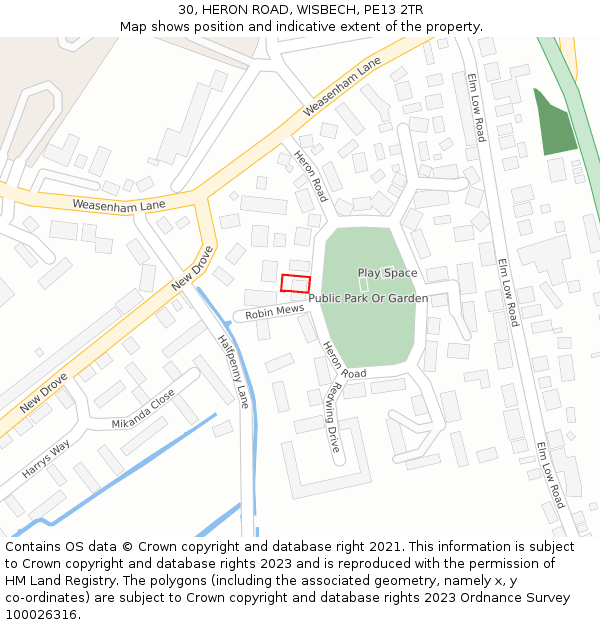 30, HERON ROAD, WISBECH, PE13 2TR: Location map and indicative extent of plot