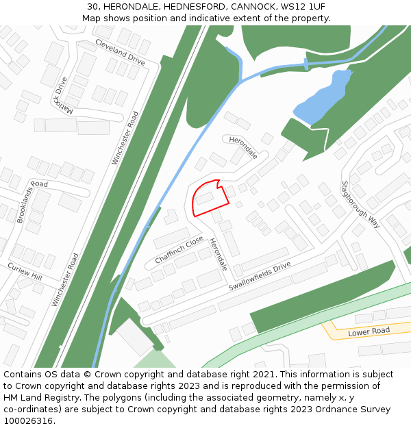 30, HERONDALE, HEDNESFORD, CANNOCK, WS12 1UF: Location map and indicative extent of plot