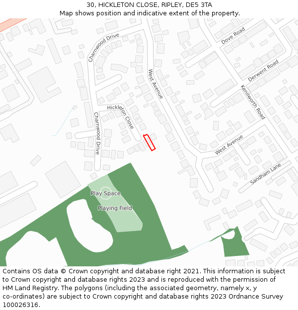 30, HICKLETON CLOSE, RIPLEY, DE5 3TA: Location map and indicative extent of plot