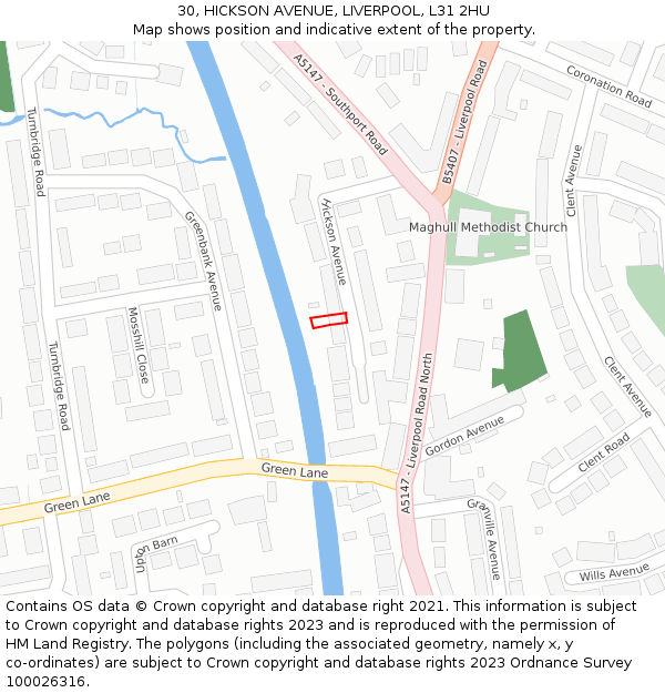 30, HICKSON AVENUE, LIVERPOOL, L31 2HU: Location map and indicative extent of plot