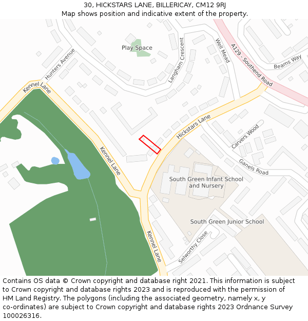 30, HICKSTARS LANE, BILLERICAY, CM12 9RJ: Location map and indicative extent of plot