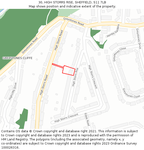 30, HIGH STORRS RISE, SHEFFIELD, S11 7LB: Location map and indicative extent of plot