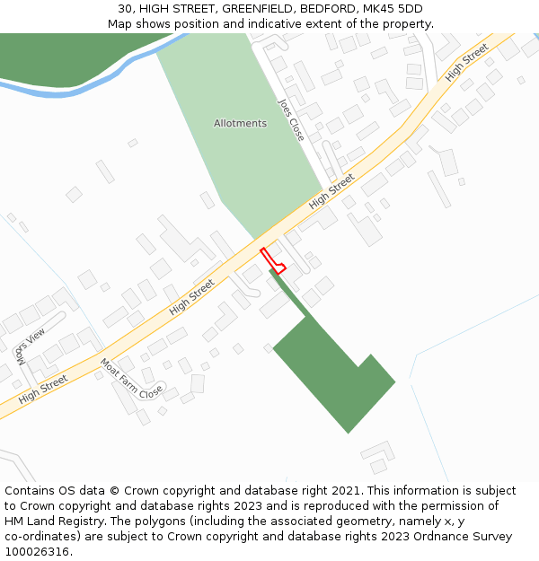 30, HIGH STREET, GREENFIELD, BEDFORD, MK45 5DD: Location map and indicative extent of plot