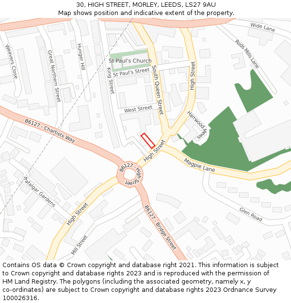 30, HIGH STREET, MORLEY, LEEDS, LS27 9AU: Location map and indicative extent of plot