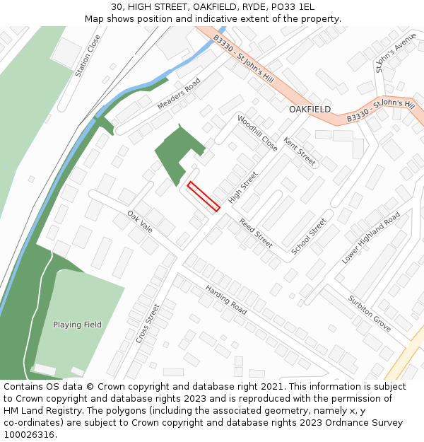 30, HIGH STREET, OAKFIELD, RYDE, PO33 1EL: Location map and indicative extent of plot