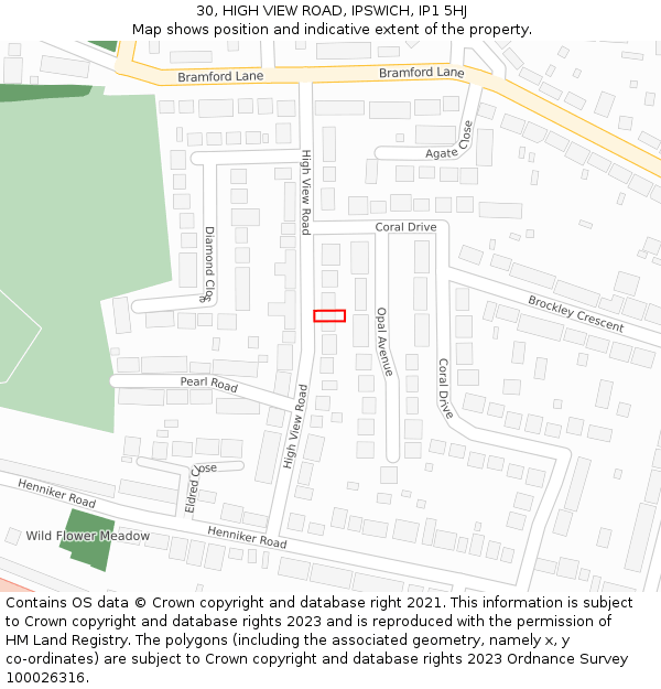 30, HIGH VIEW ROAD, IPSWICH, IP1 5HJ: Location map and indicative extent of plot
