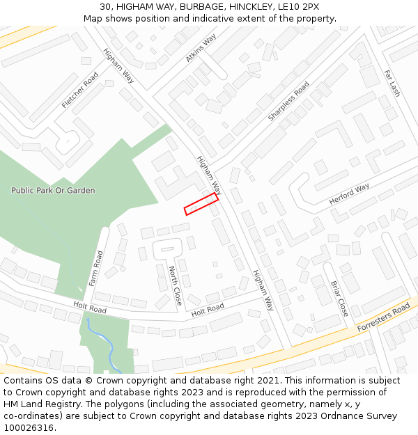 30, HIGHAM WAY, BURBAGE, HINCKLEY, LE10 2PX: Location map and indicative extent of plot